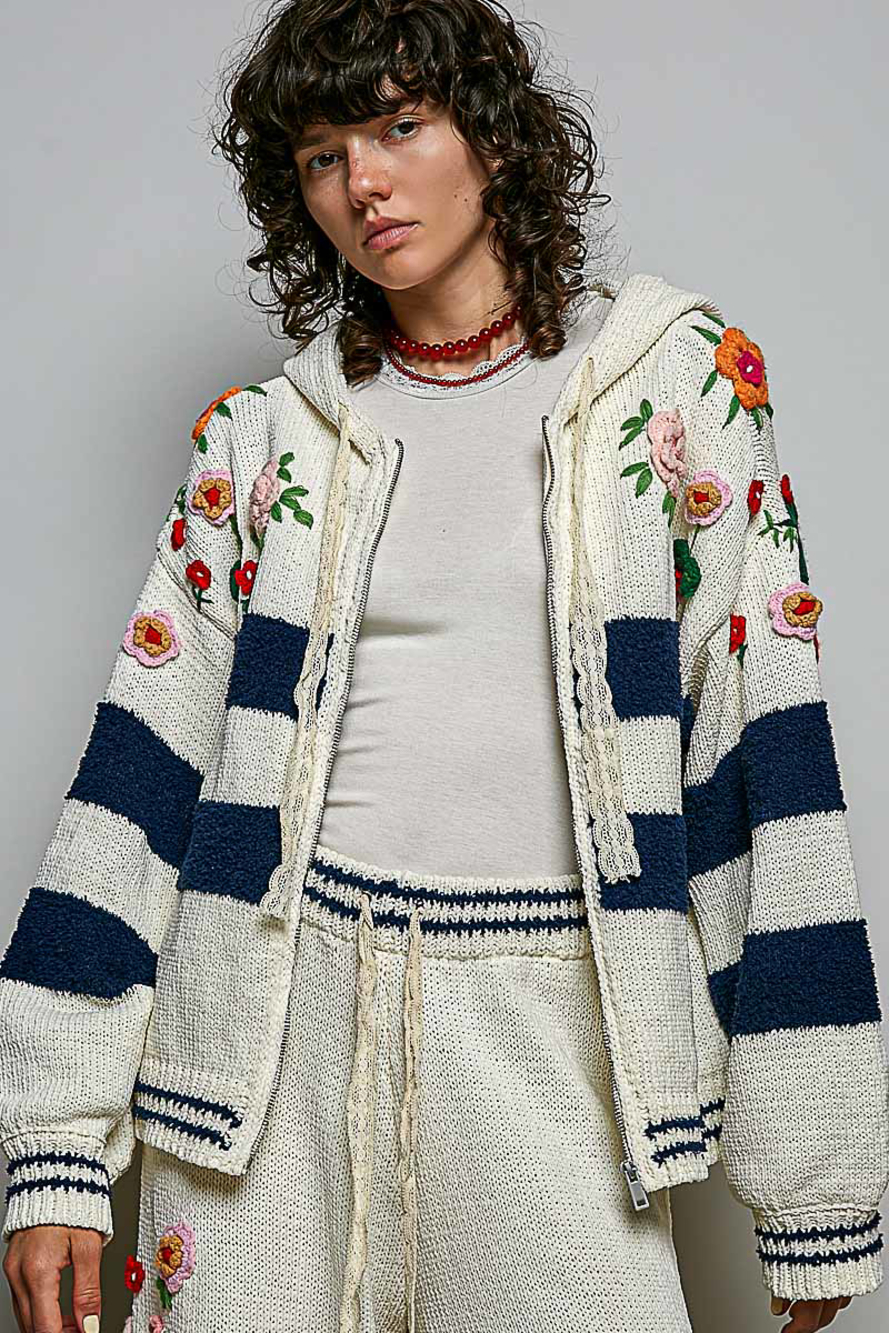 P1 | Pol Chenille Sweater Pants & Zip Hoodie Set | Floral Crochet | Sizes S-L - Picture 7 of 10